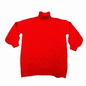 Red Cable Knit Turtleneck Sweater Womens Cozy Soft Chunky Pullover S M